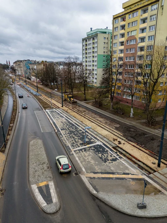 Przebudowa ulicy Wojska Polskiego w Łodzi - stan na luty 2024 r.