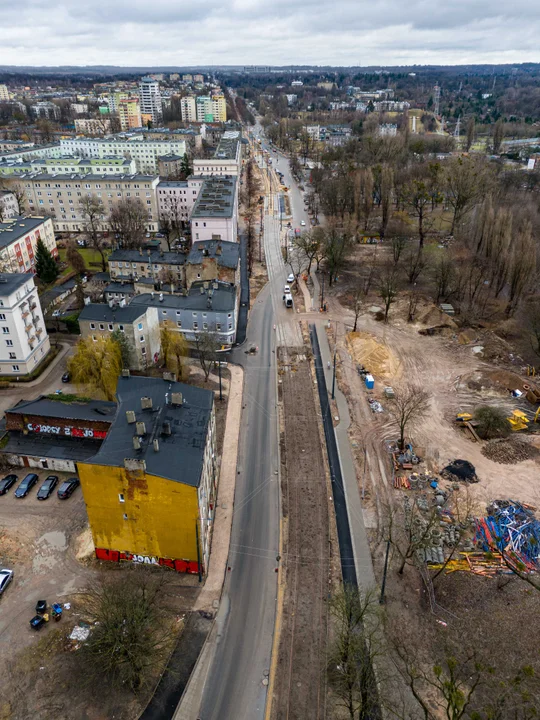 Przebudowa ulicy Wojska Polskiego w Łodzi - stan na luty 2024 r.