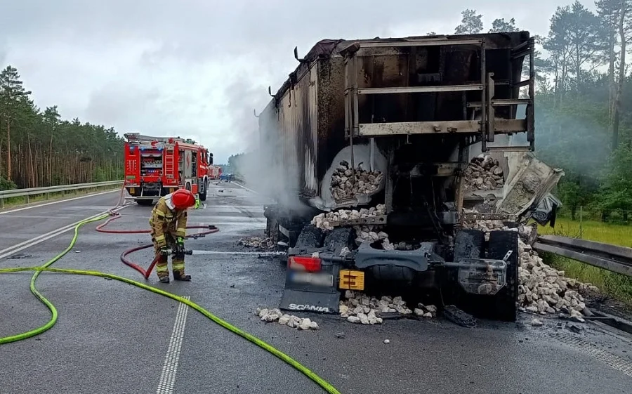 Śmiertelny wypadek na DK-74. Ciężarówka stanęła w płomieniach [FOTO] - Zdjęcie główne