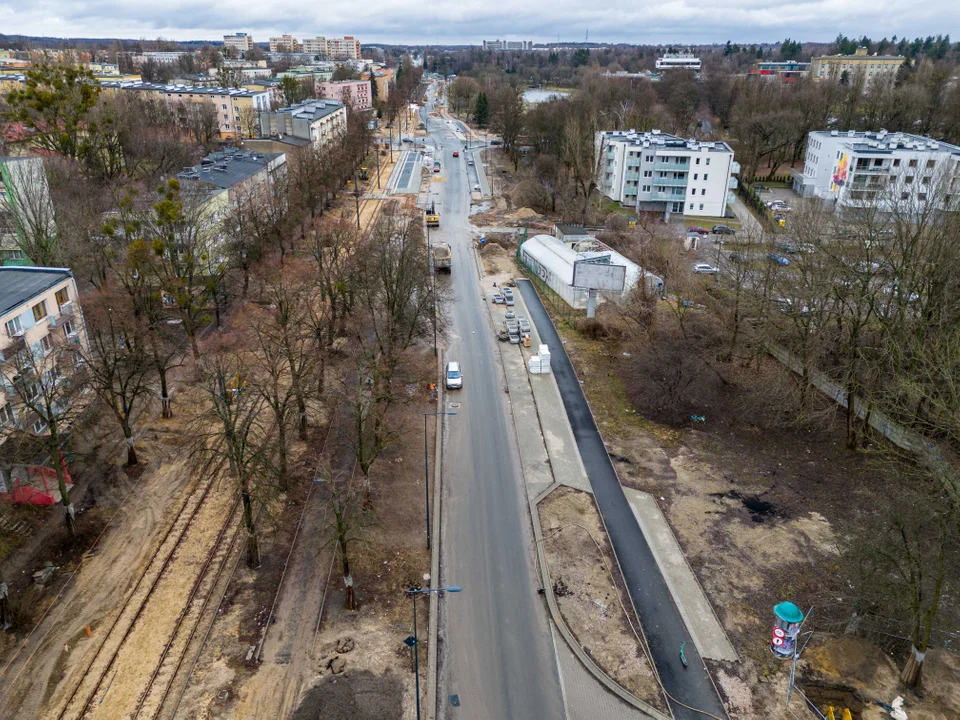 Przebudowa ulicy Wojska Polskiego w Łodzi - stan na luty 2024 r.