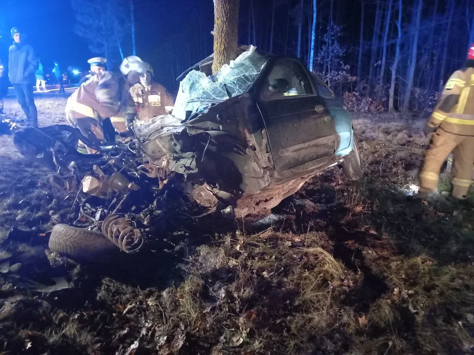 Poważny wypadek na drodze krajowej. Samochód wbił się w drzewo [ZDJĘCIA] - Zdjęcie główne