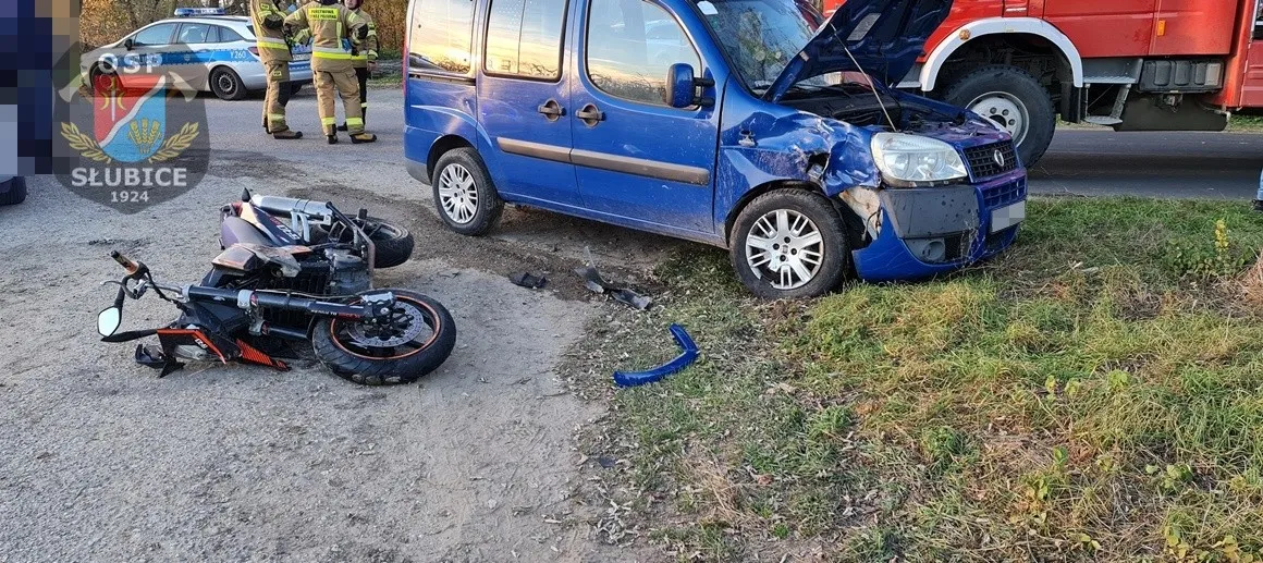 Zderzenie osobówki z motocyklem. Jedna osoba ranna [ZDJĘCIA] - Zdjęcie główne