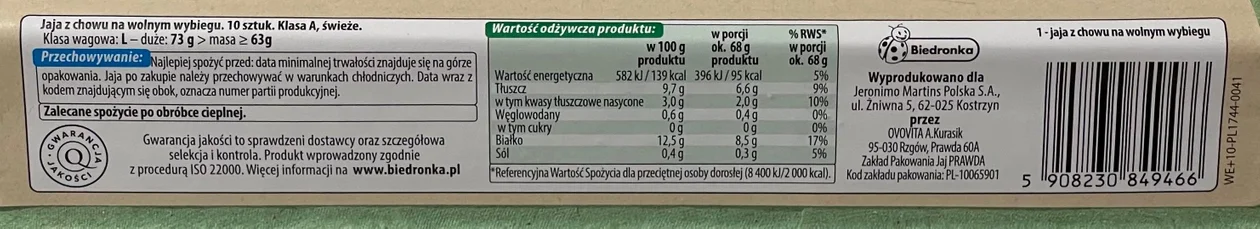 Sanepid wycofuje partie jaj z sieci sklepów Biedronka