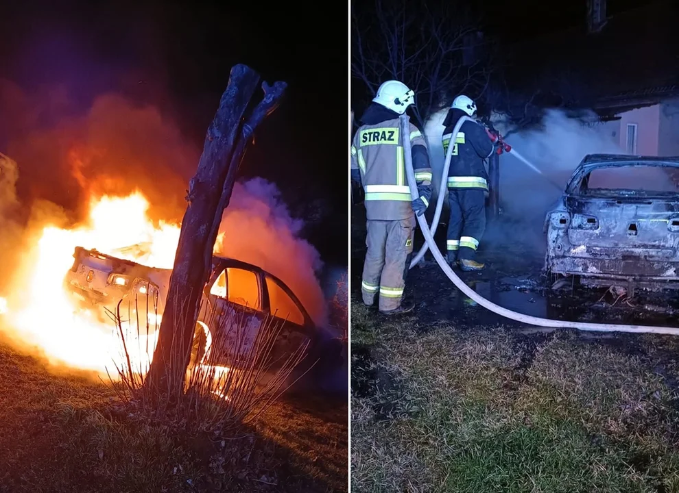 Nocny pożar pod Kutnem. Ogień strawił osobówkę [FOTO] - Zdjęcie główne