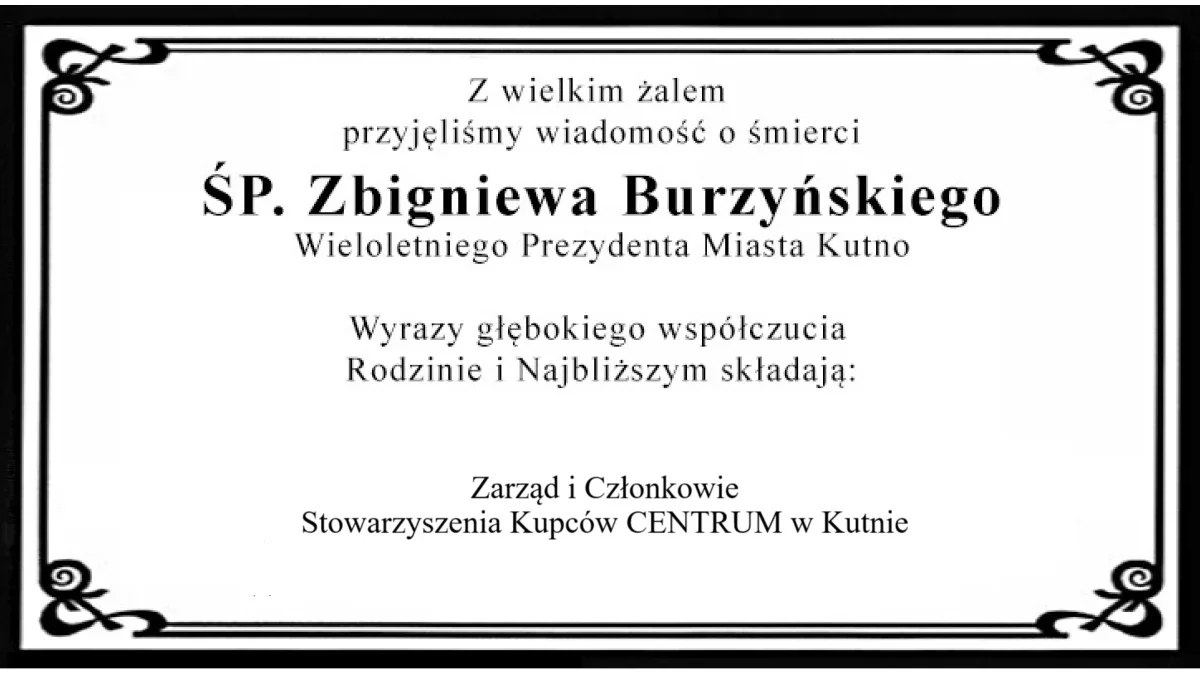 Kondolencje Stowarzyszenie Kupców CENTRUM w Kutnie - Zdjęcie główne