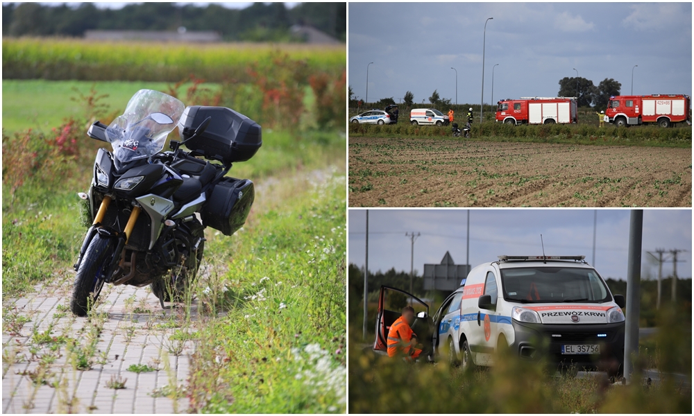 Wypadek na rondzie pod Kutnem, ranny motocyklista [ZDJĘCIA] - Zdjęcie główne