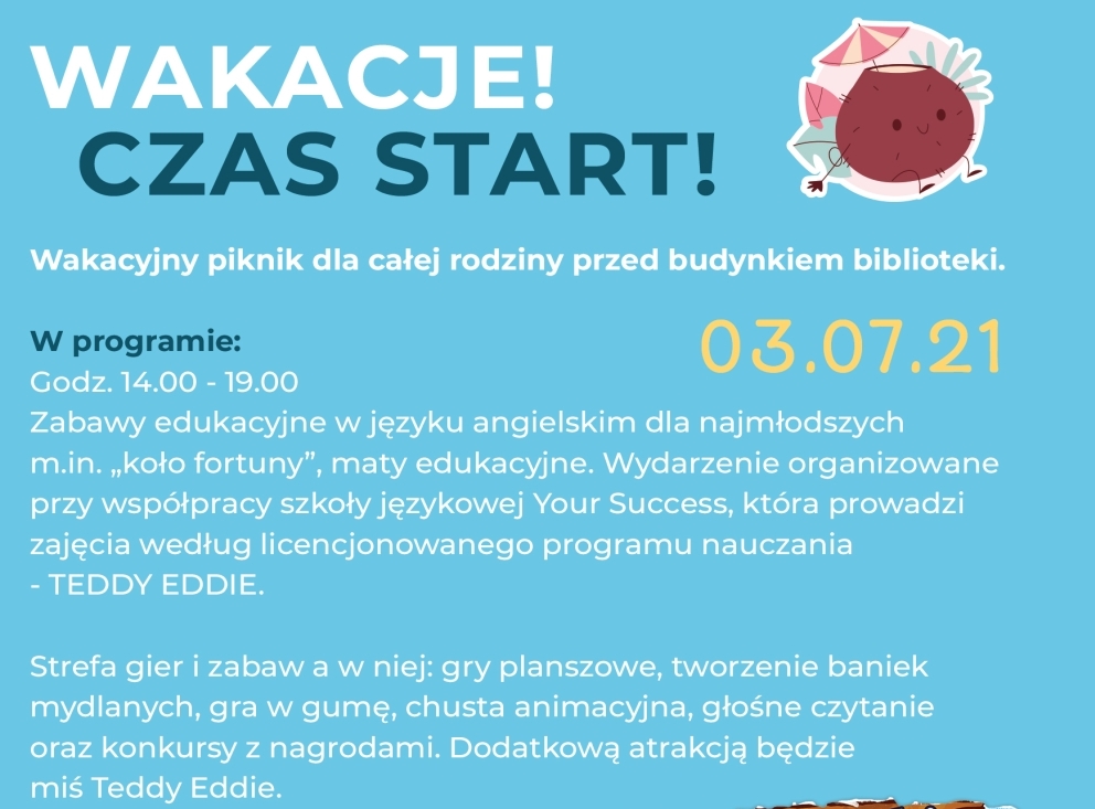 Biblioteka zaprasza na wakacyjny piknik rodzinny. Będzie się działo! - Zdjęcie główne