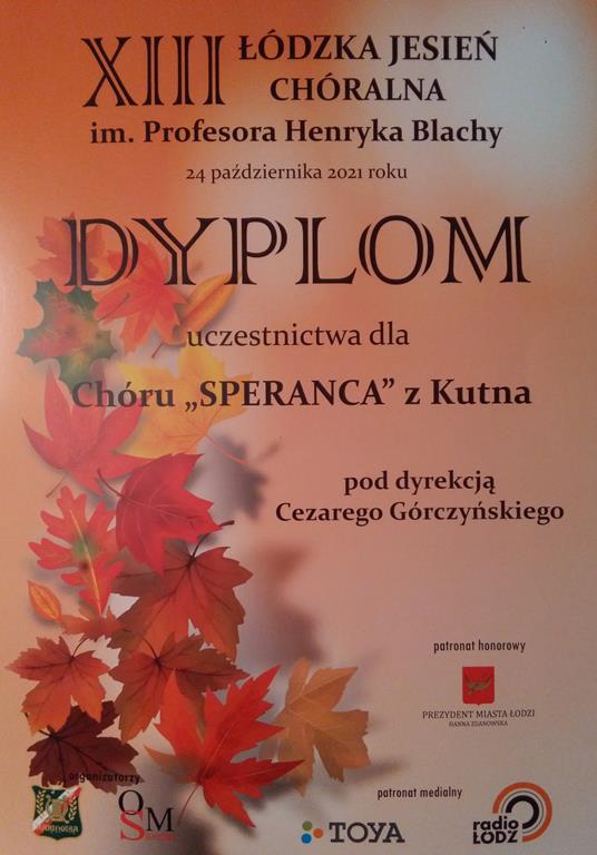 Kutnowski chór „Speranza" wziął udział w XIII Łódzkiej Jesieni Chóralnej