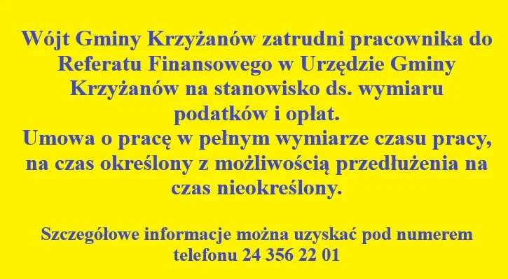 Wójt Gminy Krzyżanów zatrudni pracownika do Referatu Finansowego - Zdjęcie główne