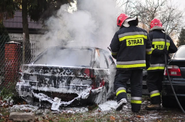 Akcja strażaków pod Kutnem. Auto spłonęło doszczętnie - Zdjęcie główne