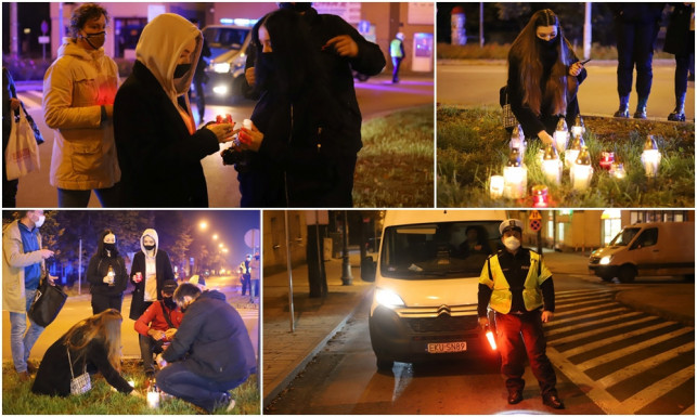 [ZDJĘCIA] Skromny protest na Rondzie Solidarności. Ułożyli znicze w kształcie błyskawicy - Zdjęcie główne