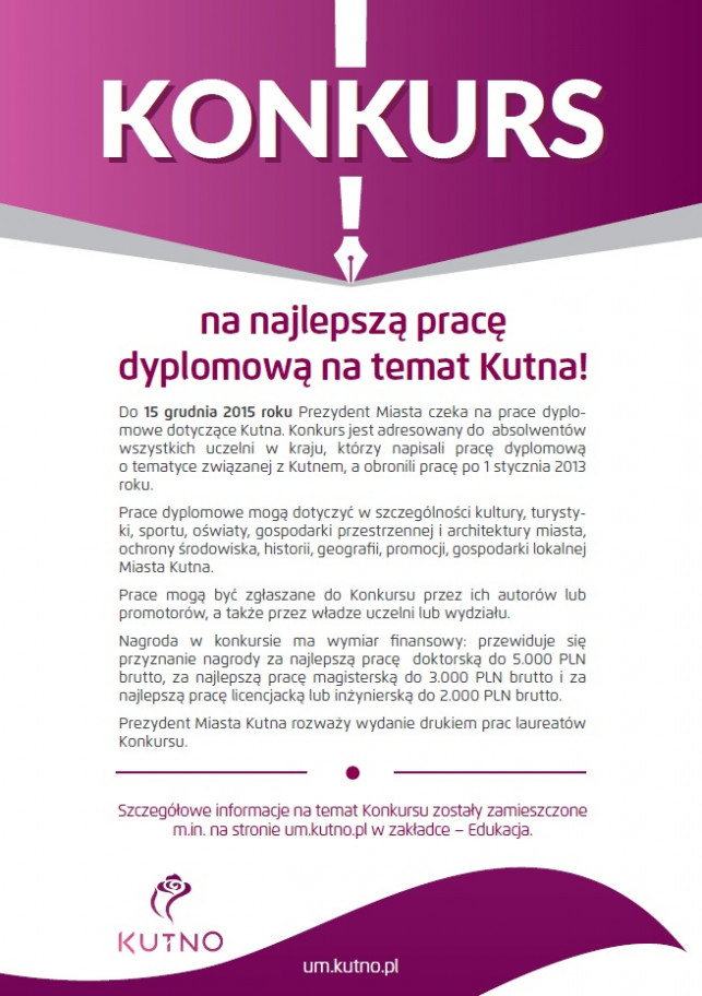 Konkurs na najlepszą pracę dyplomową na temat Kutna! - Zdjęcie główne