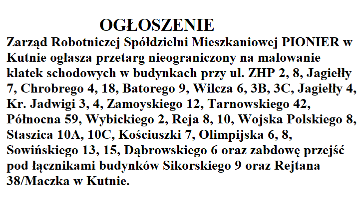 Ogłoszenie PIONIER - Zdjęcie główne