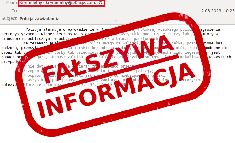 Rozsyłają maile o zagrożeniu terrorystycznym. Policja ostrzega: "Chcą wywołać strach" - Zdjęcie główne