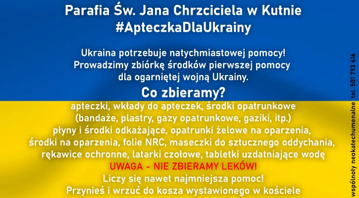 Parafia Św. Jana Chrzciciela w Kutnie organizuje zbiórkę #ApteczkaDlaUkrainy  - Zdjęcie główne