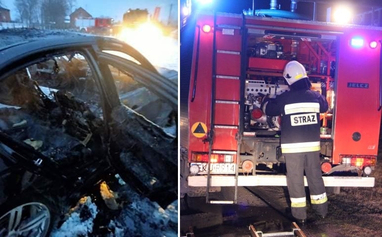 [FOTO] Akcja strażaków pod Kutnem. BMW spłonęło doszczętnie - Zdjęcie główne