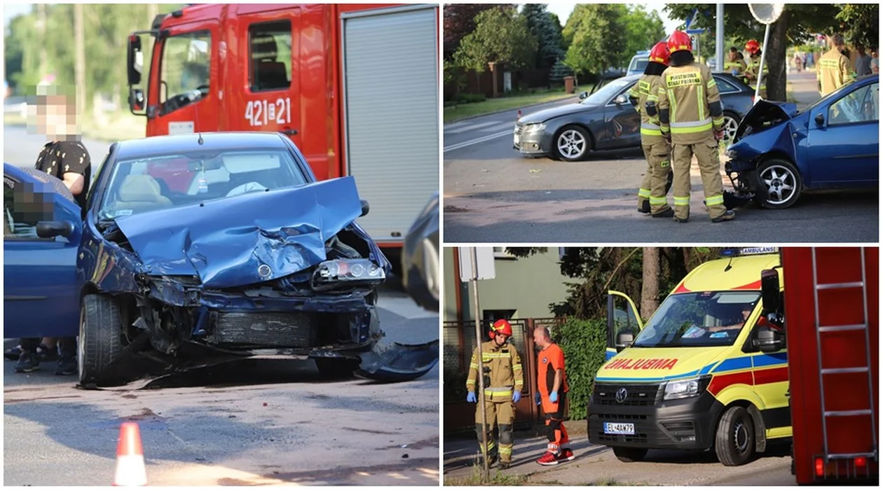 Dwie osobówki zderzyły się na skrzyżowaniu. Trwa akcja kutnowskich służb [ZDJĘCIA] - Zdjęcie główne