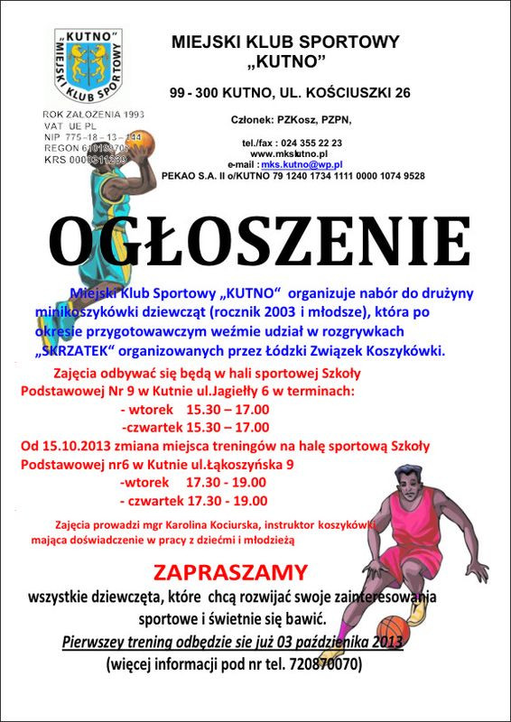 Nabór do drużyny minikoszykówki dziewcząt - Zdjęcie główne