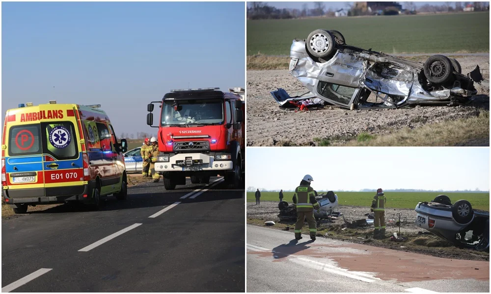 Groźny wypadek pod Kutnem. Dachowały dwa auta, są osoby poszkodowane [ZDJĘCIA] - Zdjęcie główne