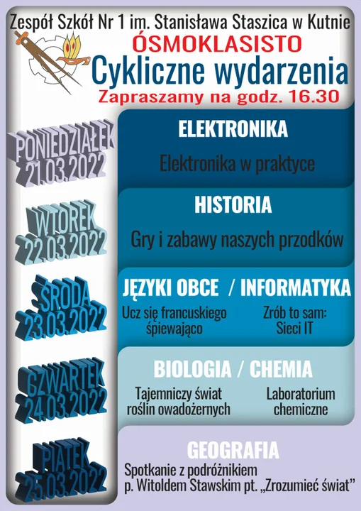 Zespół Szkół Nr 1 im. St. Staszica w Kutnie zaprasza na drugi cykl spotkań dla uczniów klas ósmych i ich rodziców