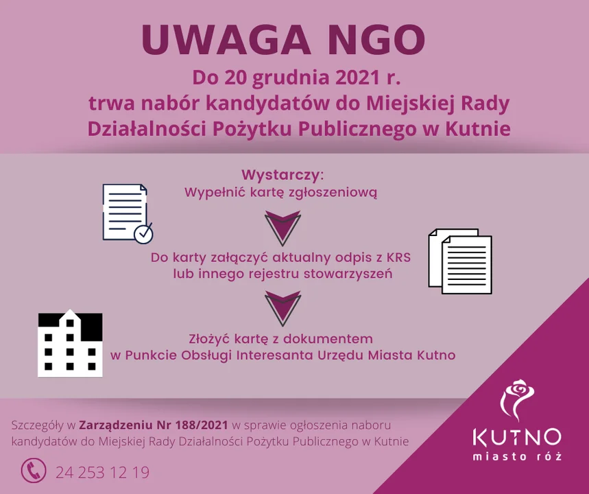  Trwa nabór do Miejskiej Rady Działalności Pożytku Publicznego w Kutnie