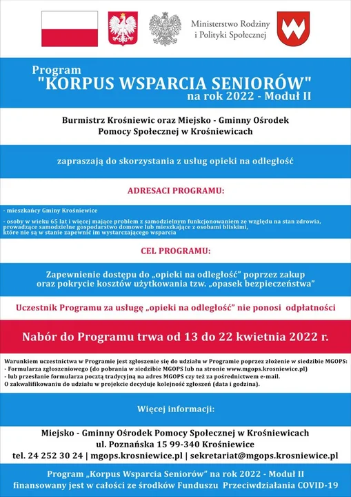 Gmina Krośniewice i GOPS zapraszają mieszkańców do skorzystania z usług opieki na odległość