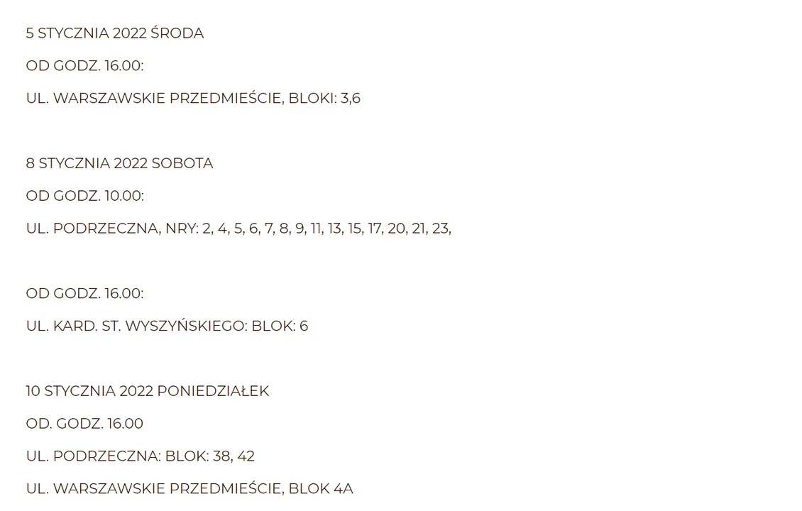 Harmonogram kolędy w parafii św. Wawrzyńca (5 - 10 stycznia)