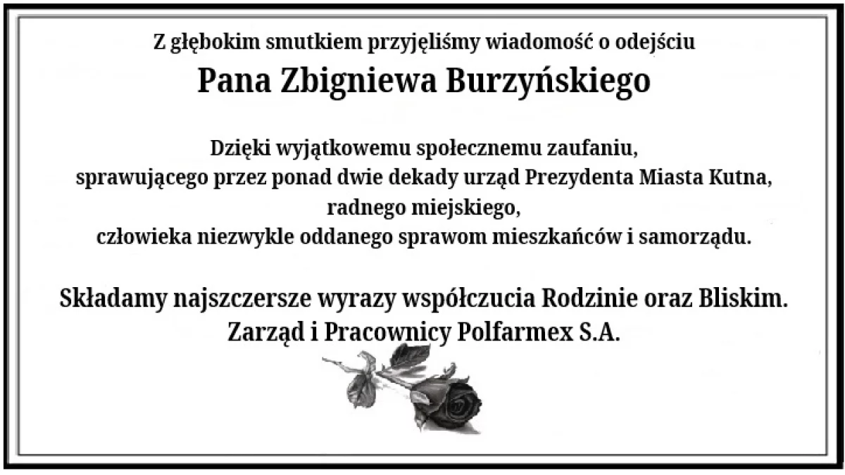 Kondolencje Polfarmex S.A. - Zdjęcie główne