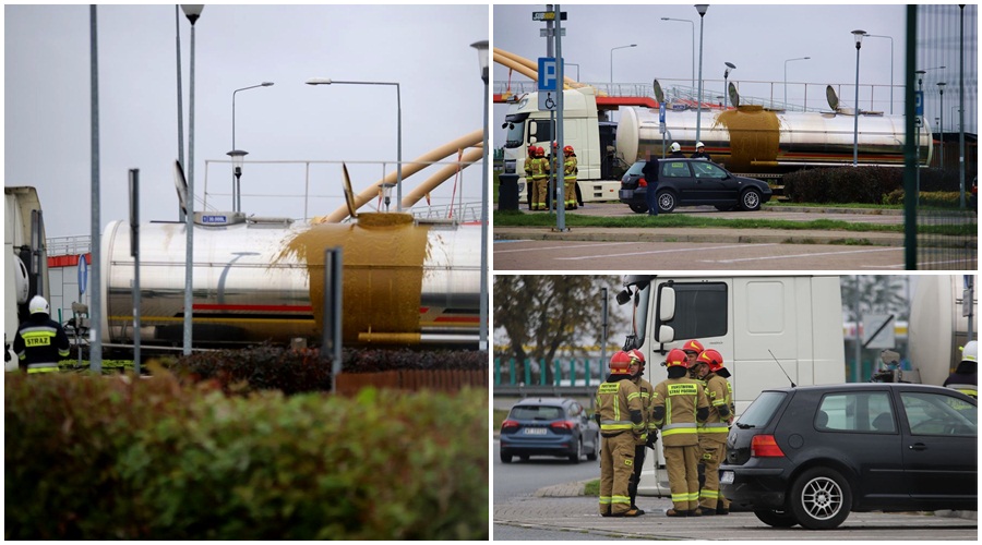 "Coś" wypłynęło z cysterny na autostradzie pod Kutnem. Na miejscu straż [ZDJĘCIA] - Zdjęcie główne