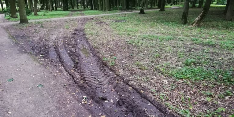 Niedokończone prace i porozjeżdżane ścieżki w Parku Wiosny Ludów. Co dalej z uszkodzoną zielenią? [ZDJĘCIA] - Zdjęcie główne