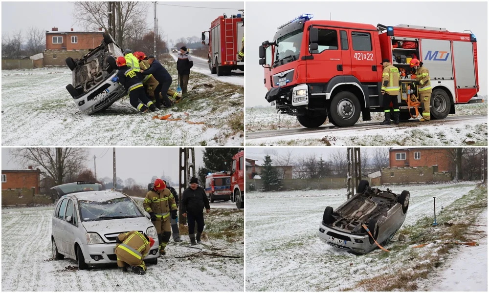 Wypadek pod Kutnem. Dachował samochód, jedna osoba ranna [ZDJĘCIA] - Zdjęcie główne