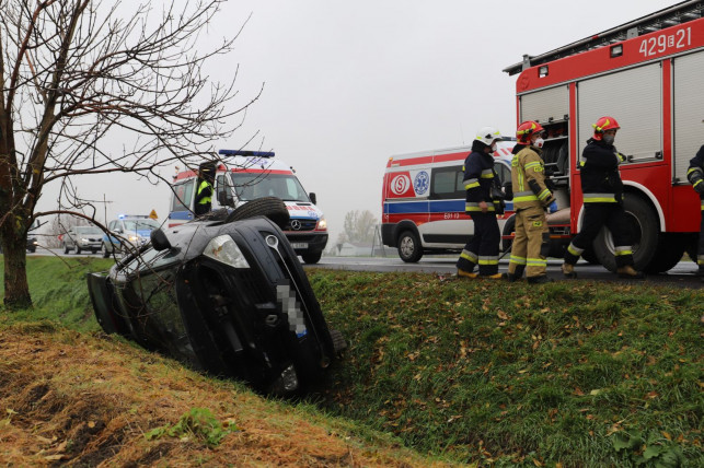 [ZDJĘCIA] Samochód w rowie pod Kutnem. Na miejscu karetki, straż i policja - Zdjęcie główne