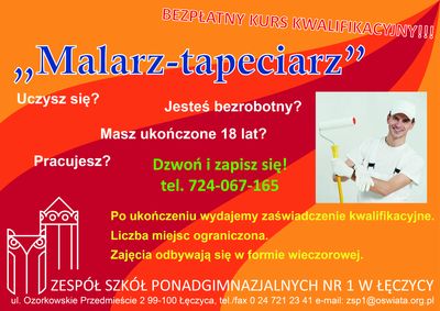 Bezpłatny kurs kwalifikacyjny "Malarz-tapeciarz" - Zdjęcie główne