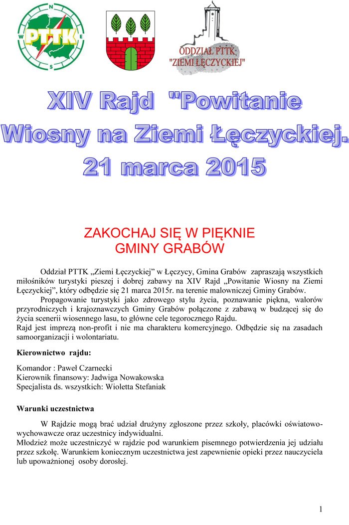 XIV Rajd "Powitanie Wiosny na Ziemi Łęczyckiej" - Zdjęcie główne