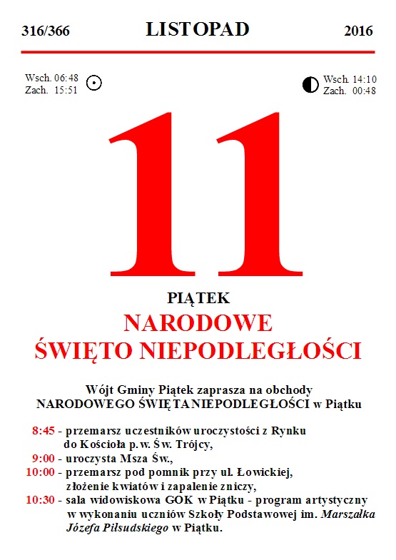 Narodowe Święto Niepodległości w Piątku  - Zdjęcie główne