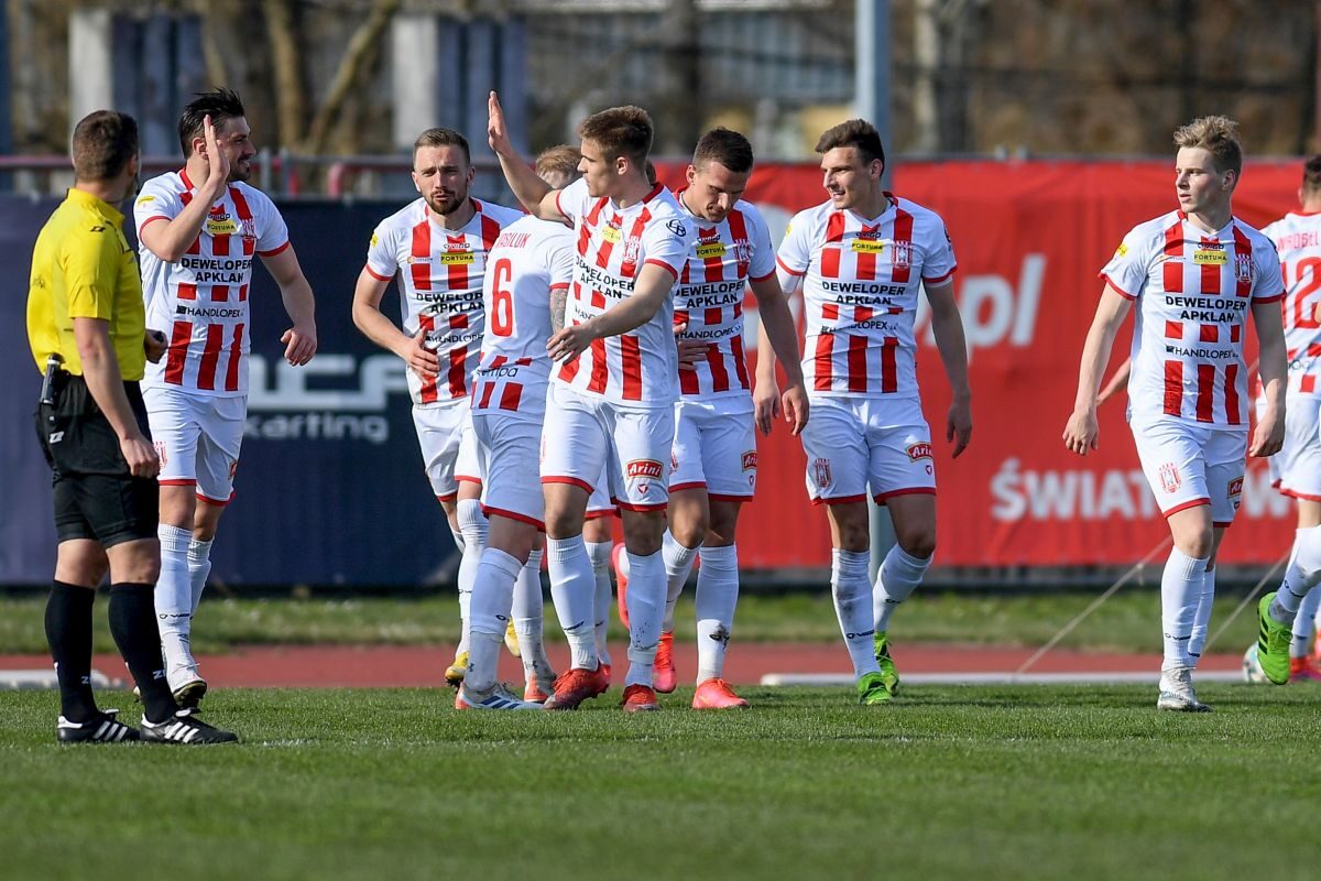 Radość piłkarzy Resovii po jedynej bramce w wiosennym meczu Resovia-ŁKS, fot. ŁKS Łódź / Cyfrasport