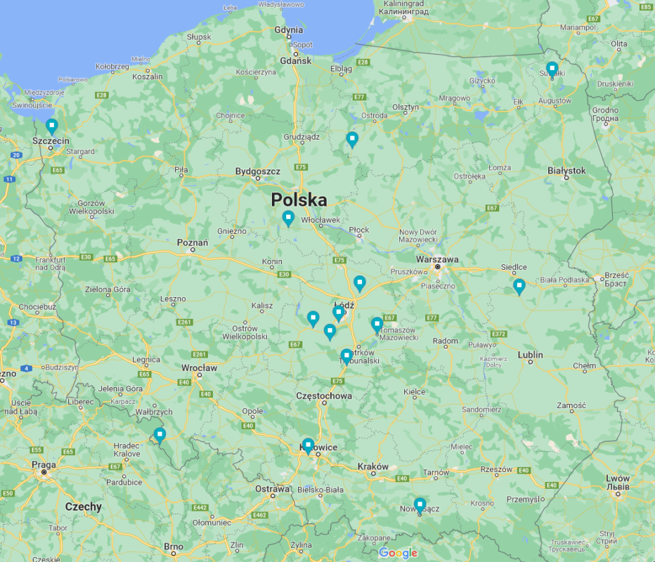 Wielu polskich piłkarzy broniących obecnie barw ŁKS-u urodziło się nieopodal granic kraju / Google Maps