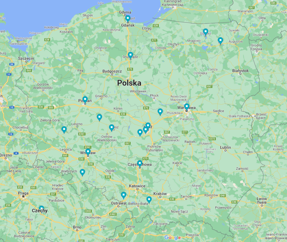Większość polskich piłkarzy broniących barw Widzewa pochodzi z centralnej i południowo-zachodniej Polski / Google Maps