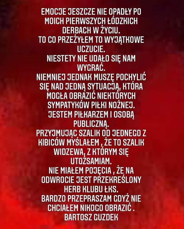 Bartosz Guzdek, piłkarz Widzewa, na instagramie.