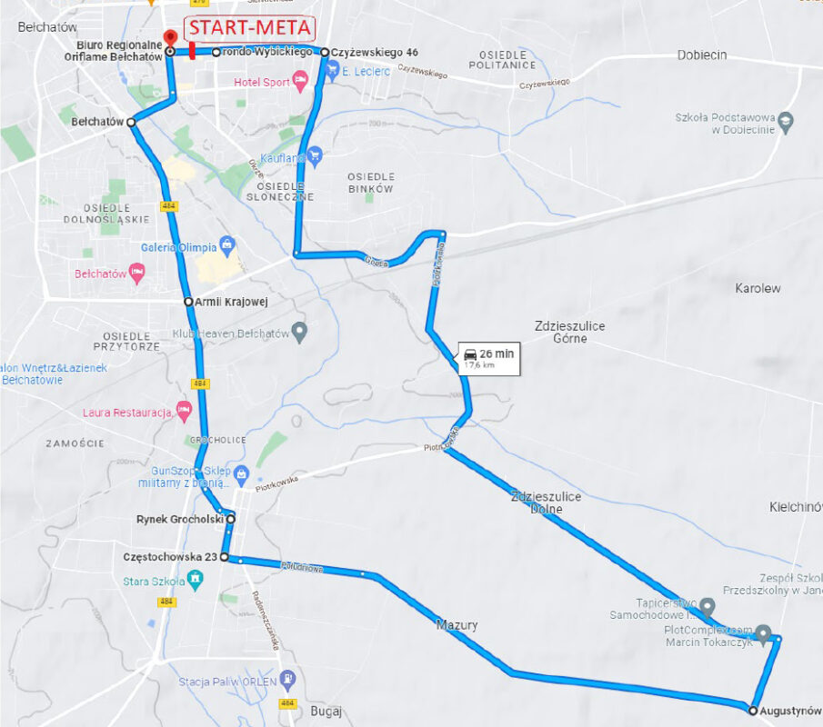 Trasa Parady Rowerowej, która odbędzie się w ramach Energetycznego Pikniku Rodzinnego w Bełchatowie