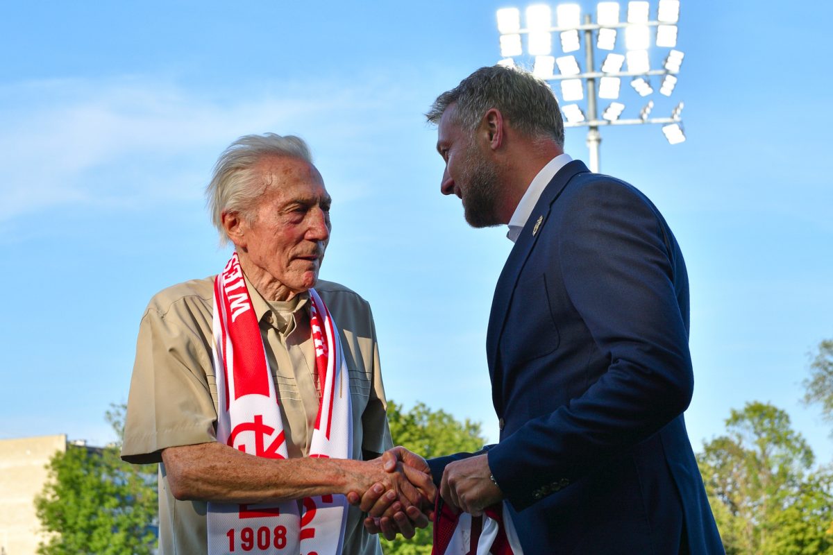 Wiesław Jańczyk z ówczesnym prezesem ŁKS-u, Tomaszem Salskim, 2019 r., fot. TT / @lkslodz / Lens Strong