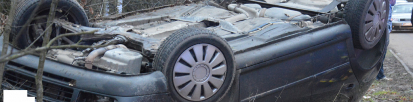 Auto wypadło z drogi i dachowało. Wszystkiemu winien pies [FOTO I WIDEO] - Zdjęcie główne
