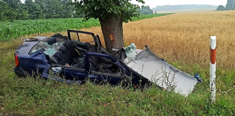 Samochód wypadł z drogi. Ranna kierująca zakleszczona w aucie [ZDJĘCIA] - Zdjęcie główne