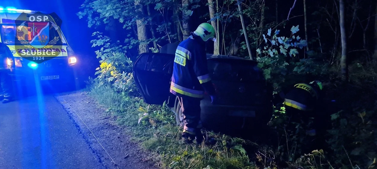 Zdarzenie niedaleko Płocka. Kierowca osobówki wypadł z drogi i "skosił" znak drogowy [ZDJĘCIA] - Zdjęcie główne