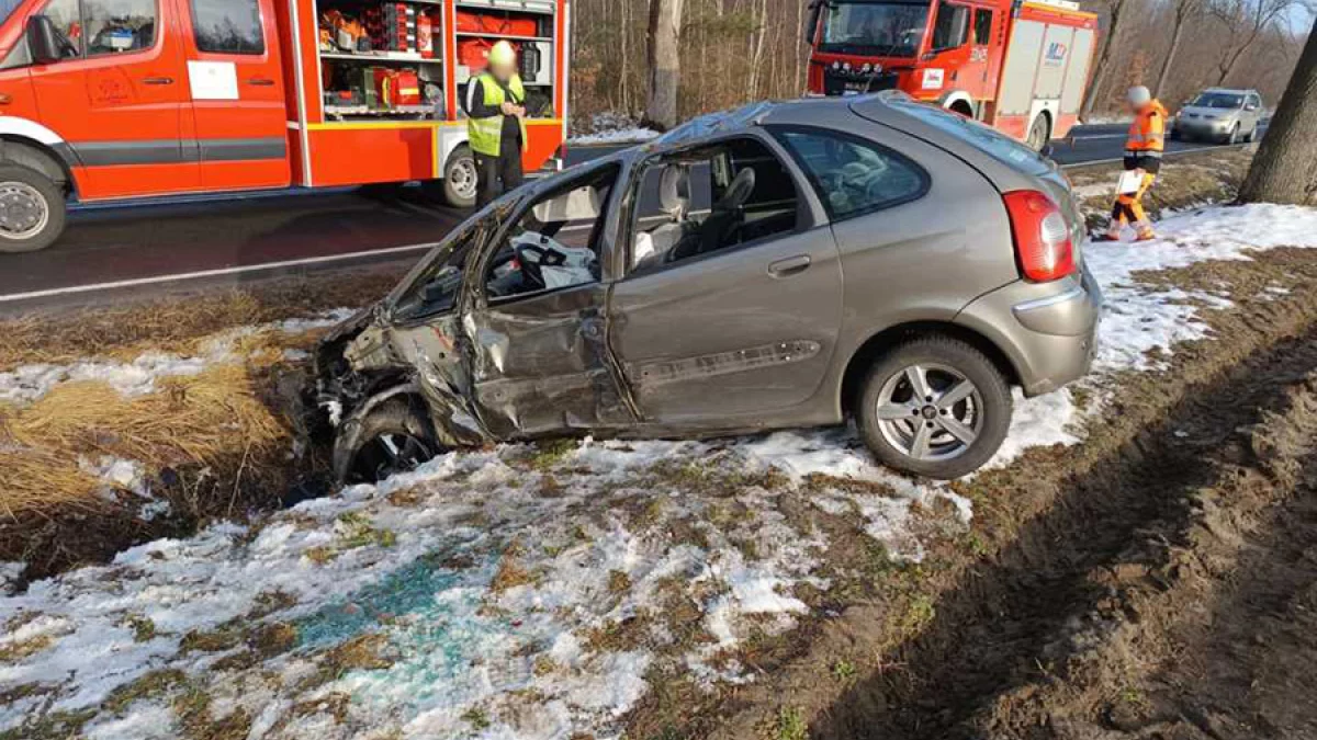 Groźny wypadek w powiecie piotrkowskim. Karetka zabrała rannego kierowcę [ZDJĘCIA] - Zdjęcie główne