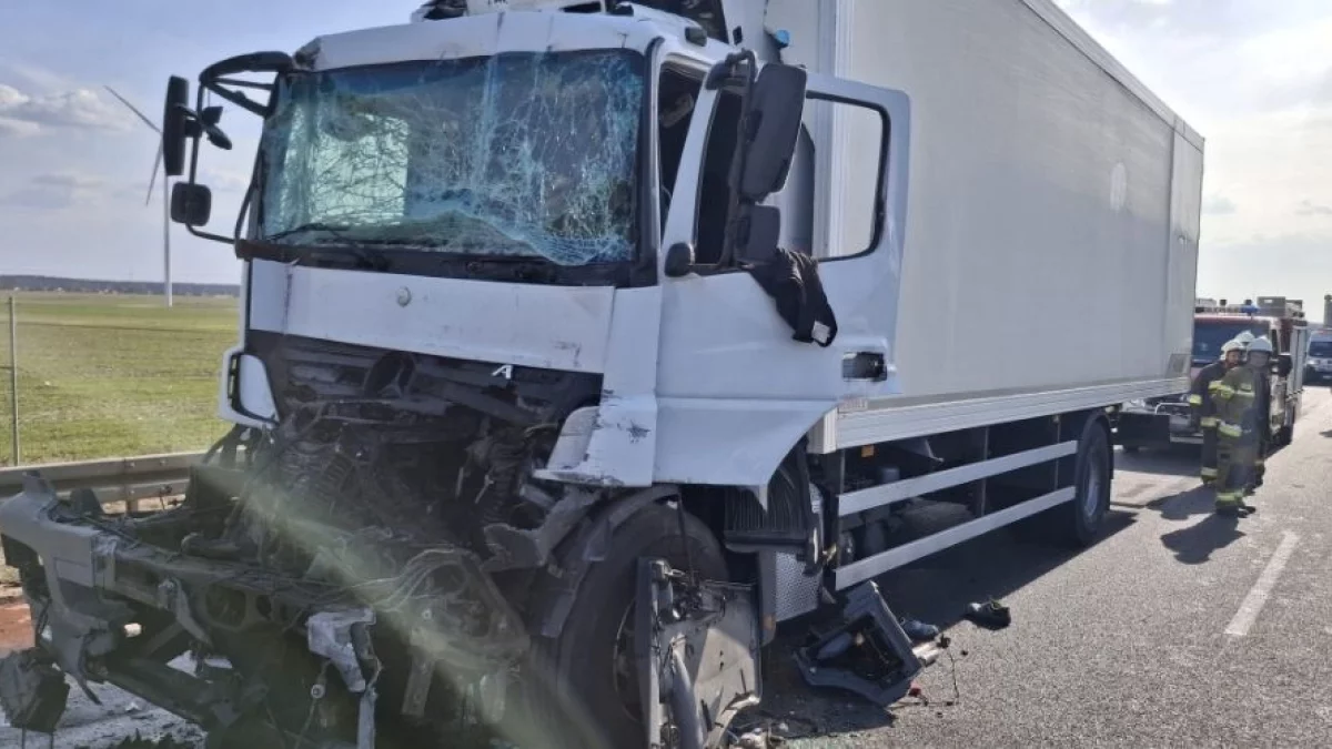 Wypadek na S8 pod Piotrkowem. Zderzyły się dwie ciężarówki