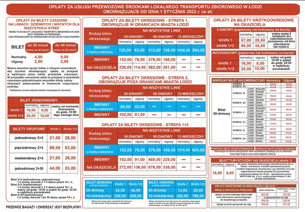 Proponowany cennik biletów MPK Łódź