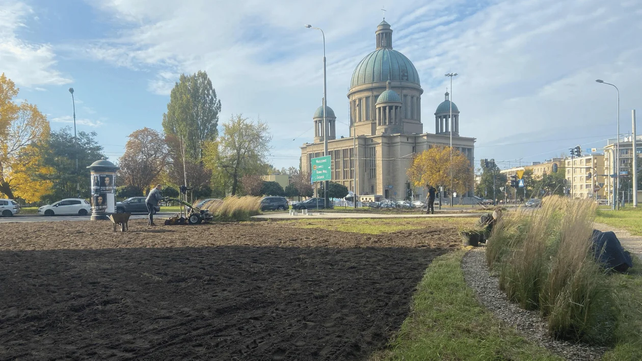 Przy rondzie Solidarności zrobi się zielono. Nowy zieleniec już powstaje [ZDJĘCIA] - Zdjęcie główne