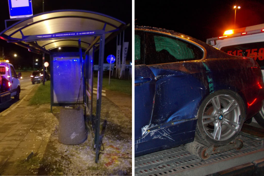 Kierowca BMW stracił panowanie nad kierownicą i zderzył się z wiatą przystankową na ul. Rokicińskiej (fot. MPK Łódź) |wiadomości łódzkie | Łódź | TuŁódź