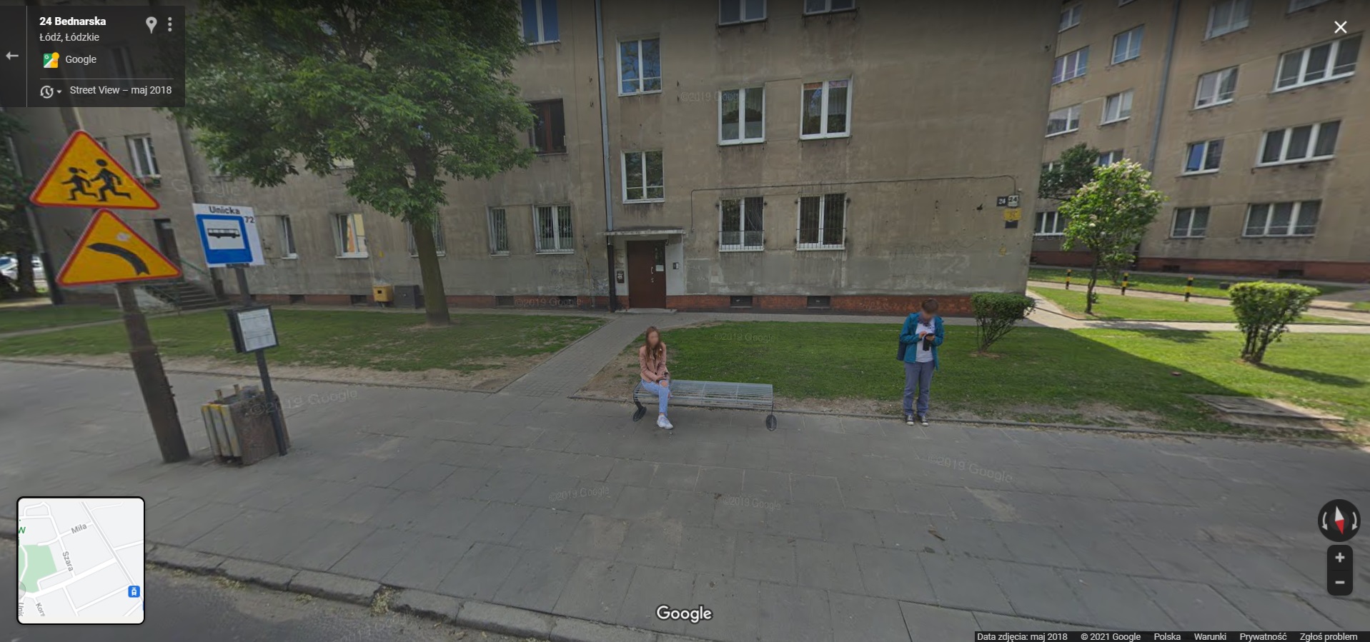Mieszkańcy Górnej w Łodzi przyłapani przez Google Street View